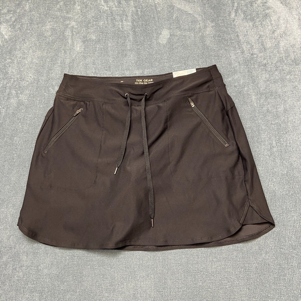 Tek Gear On-the-Go Gear Skort Skirt Womens Medium Black Mid Rise Drawstring